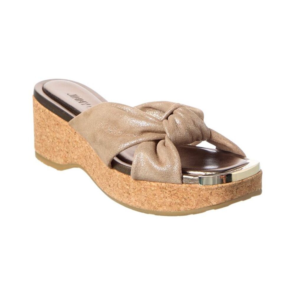 Jimmy Choo Avenue 50 Leather Wedge Sandal, Beige